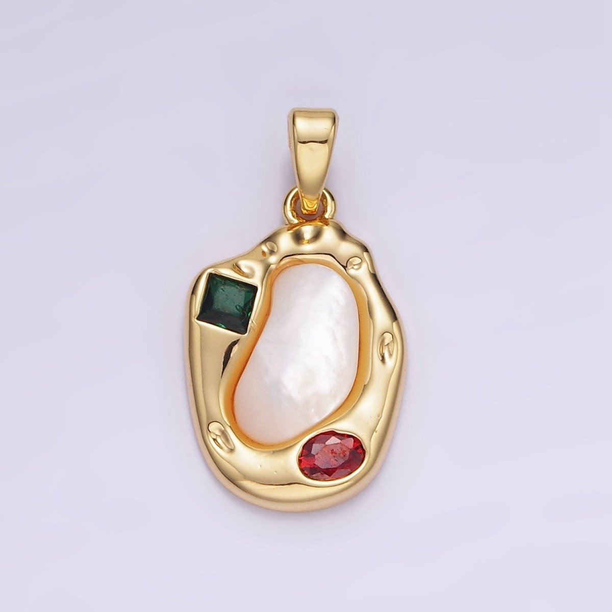 Dainty Abstract Charm 14K Gold plated Oval Pear Charm with Colorful CZ Stone AA1195 - DLUXCA