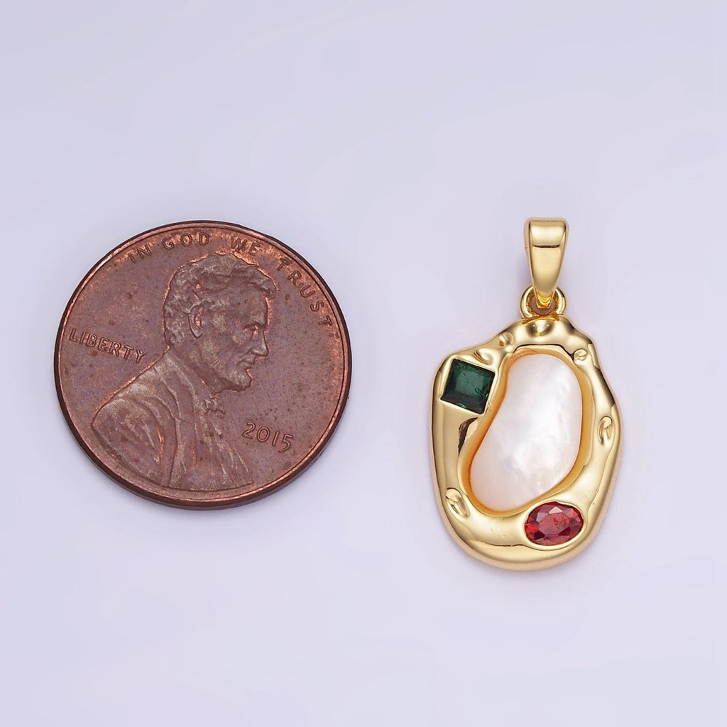Dainty Abstract Charm 14K Gold plated Oval Pear Charm with Colorful CZ Stone AA1195 - DLUXCA