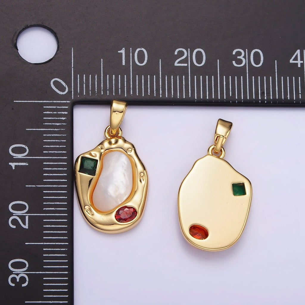 Dainty Abstract Charm 14K Gold plated Oval Pear Charm with Colorful CZ Stone AA1195 - DLUXCA