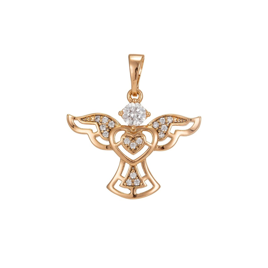 Dainty Angel Pendant Gold plated Charm- Cubic Angel Charm for Necklace Earring Micro Pave Guardian Angel Cubic Zircon Charm, I-226 - DLUXCA