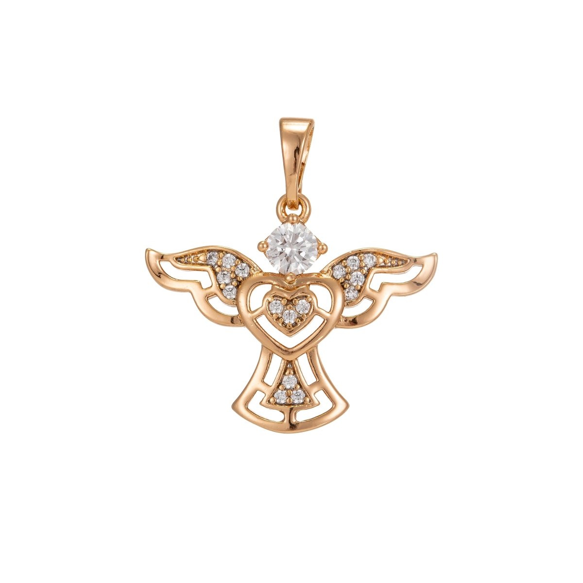 Dainty Angel Pendant Gold plated Charm- Cubic Angel Charm for Necklace Earring Micro Pave Guardian Angel Cubic Zircon Charm, I-226 - DLUXCA