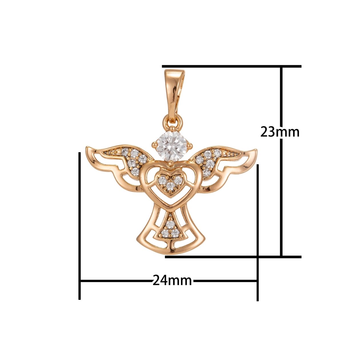 Dainty Angel Pendant Gold plated Charm- Cubic Angel Charm for Necklace Earring Micro Pave Guardian Angel Cubic Zircon Charm, I-226 - DLUXCA