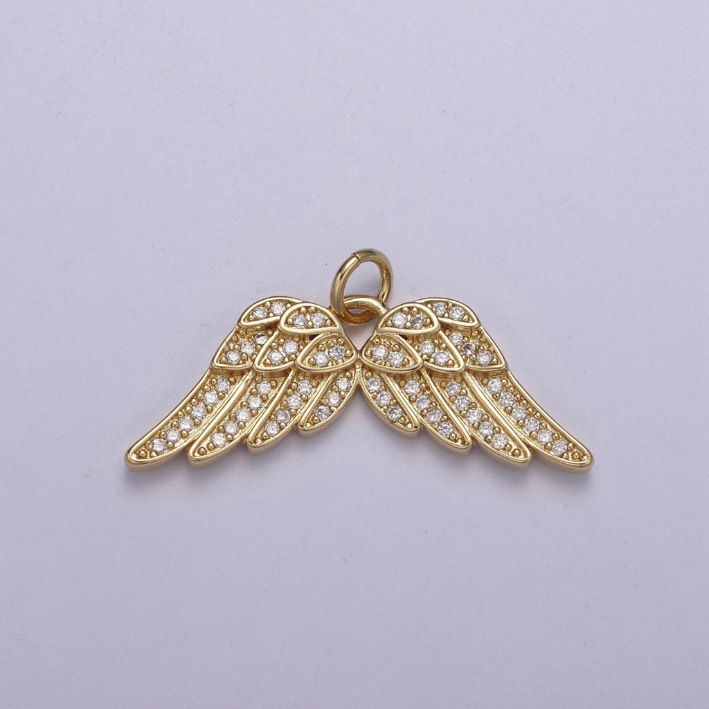 Dainty Angel Wing 14K Gold plated Wing Charm Cubic Zirconia Feather Charm N-321 - DLUXCA