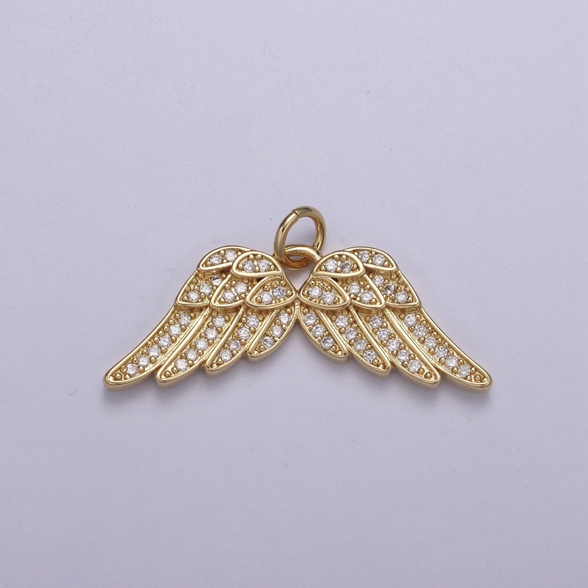 Dainty Angel Wing 14K Gold plated Wing Charm Cubic Zirconia Feather Charm N-321 - DLUXCA