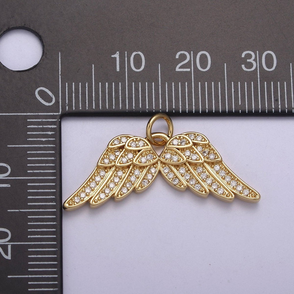 Dainty Angel Wing 14K Gold plated Wing Charm Cubic Zirconia Feather Charm N-321 - DLUXCA