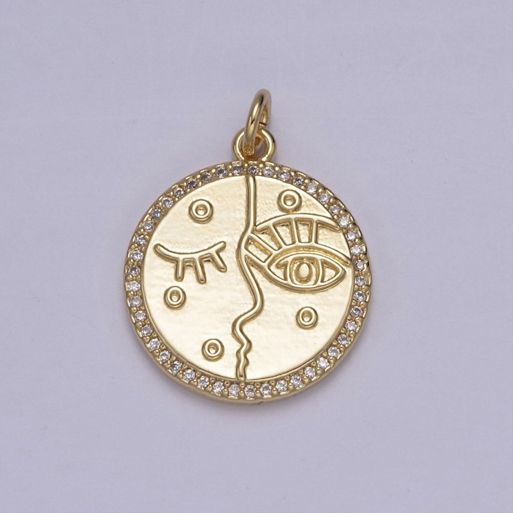 Dainty Artistic Women Face Eye Charm in 14k Gold plated Cubic Zirconia Female Ladies Charm N-816 - DLUXCA