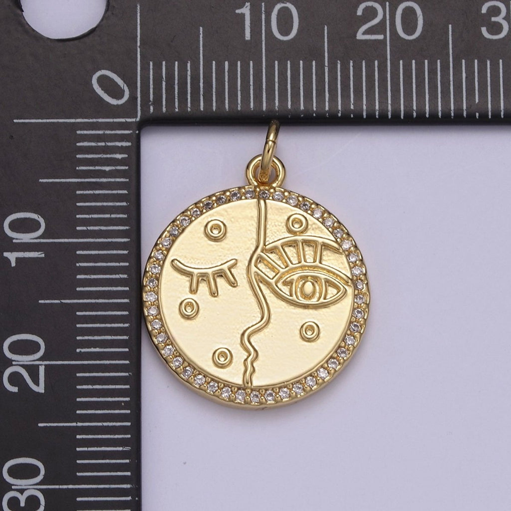 Dainty Artistic Women Face Eye Charm in 14k Gold plated Cubic Zirconia Female Ladies Charm N-816 - DLUXCA