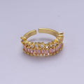 Dainty Baguette ring- Gold plated CZ Ring Classic clear, Purple, Blue, Green, Pink Cubic Zirconia Adjustable Ring O-2089 ~ O-2094