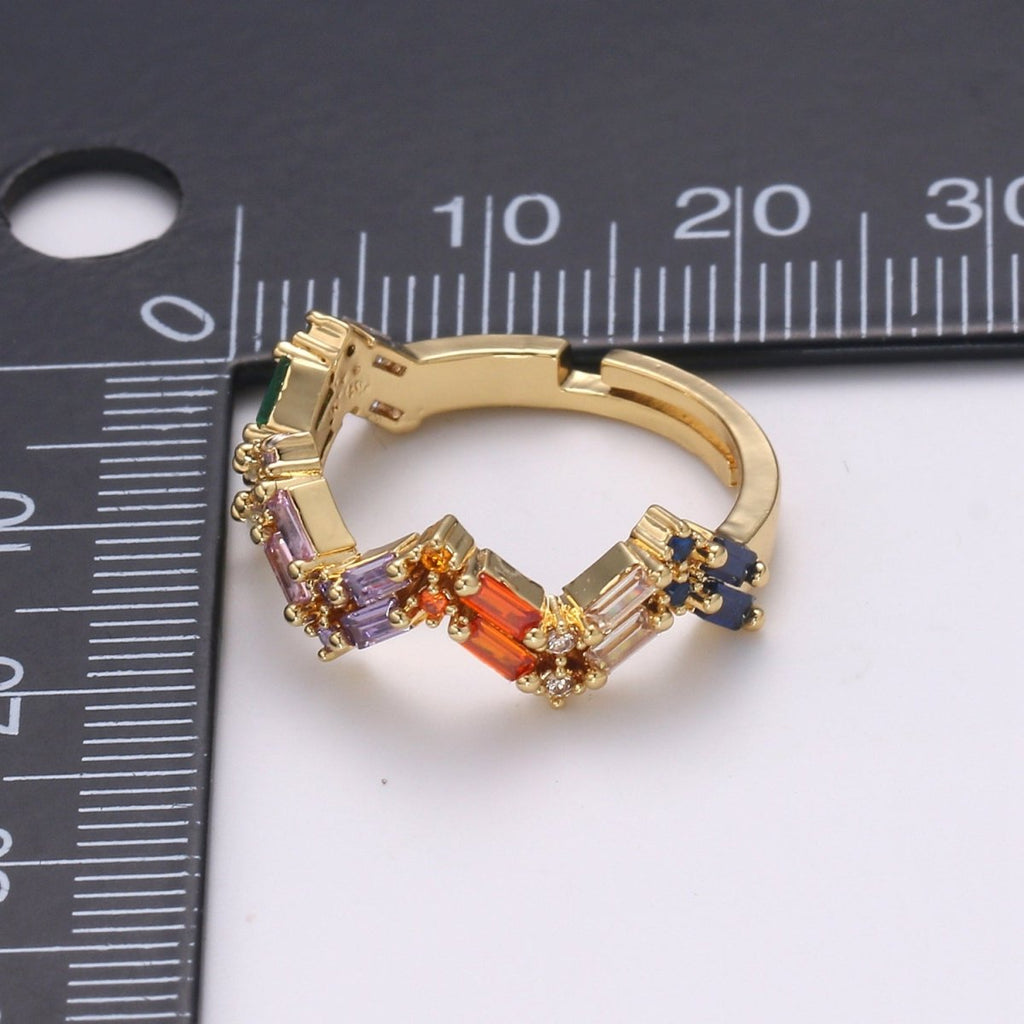 Dainty Baguette Ring, Minimalist Jewelry, Cz ring, stackable ring, Colorful Cz Adjustable ring, thin gold ring, stacking ring-483 - DLUXCA