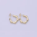 Dainty Bamboo Design Gold hoop Earring 22mm Everyday Wear Jewelry T-259 - DLUXCA