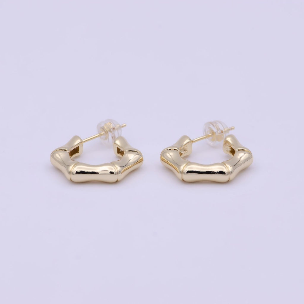 Dainty Bamboo Design Gold hoop Earring 22mm Everyday Wear Jewelry T-259 - DLUXCA