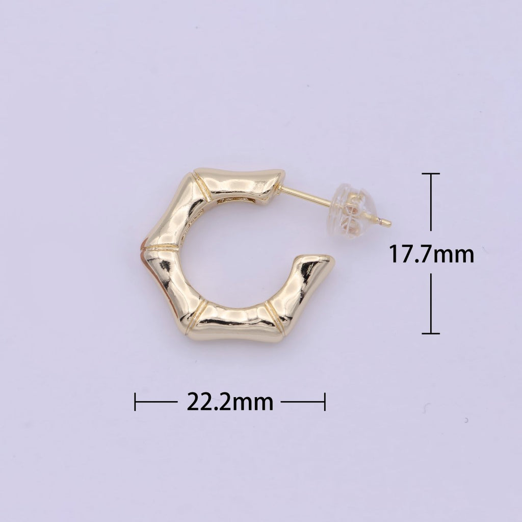 Dainty Bamboo Design Gold hoop Earring 22mm Everyday Wear Jewelry T-259 - DLUXCA