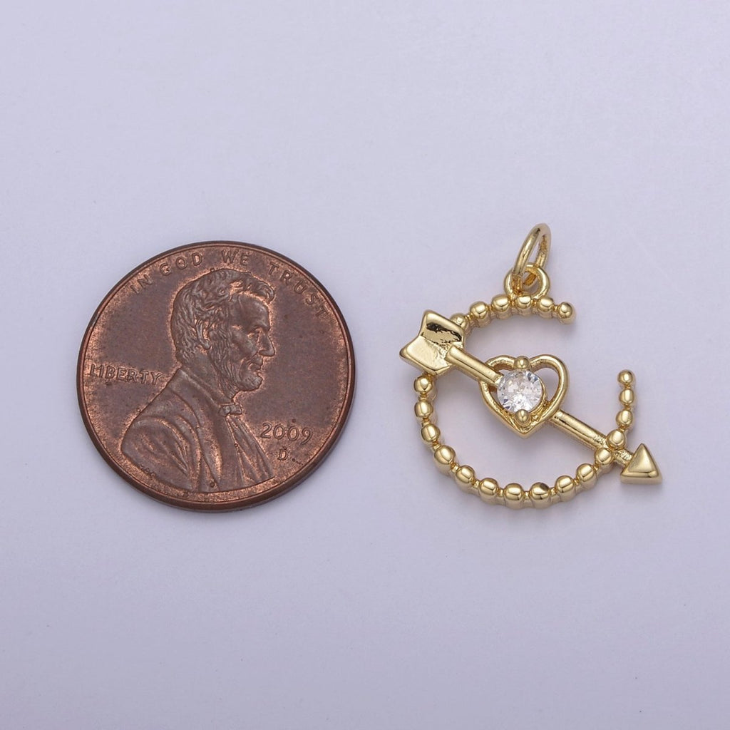 Dainty Beaded Cupid Arrow Heart Charm with Cubic Zirconia Stone For Necklace Bracelet Earring Supply N-901 - N-904