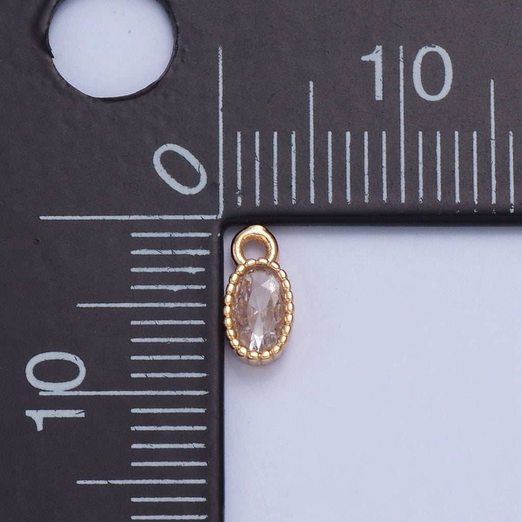 Dainty Beaded Oval Clear Cubic Zirconia CZ Charm For Jewelry Making X-023 - DLUXCA
