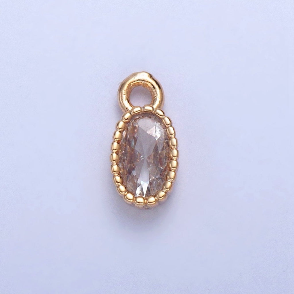 Dainty Beaded Oval Clear Cubic Zirconia CZ Charm For Jewelry Making X-023 - DLUXCA