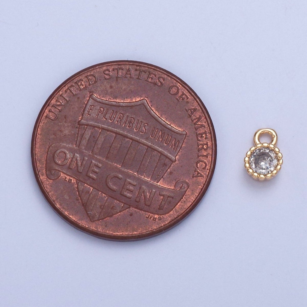 Dainty Beaded Round Clear Cubic Zirconia CZ Charm For Jewelry Making X-022 - DLUXCA