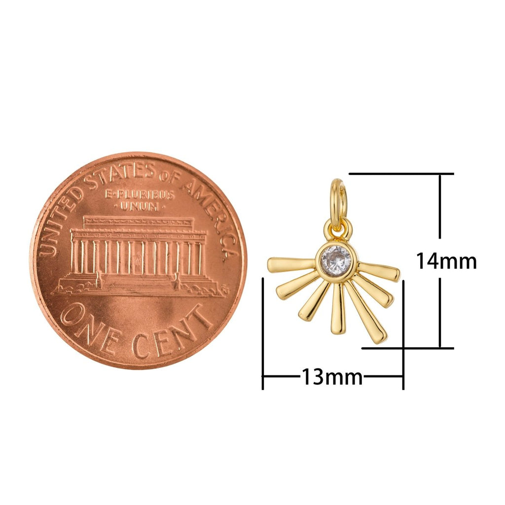 Dainty Bezel Set CZ Charm gold plated set with cubic zirconia accent Bohemian Sun Boho 14mm x 13mm for Necklace Earring Jewelry making C-321