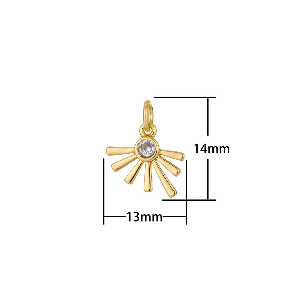 Dainty Bezel Set CZ Charm gold plated set with cubic zirconia accent Bohemian Sun Boho 14mm x 13mm for Necklace Earring Jewelry making C-321