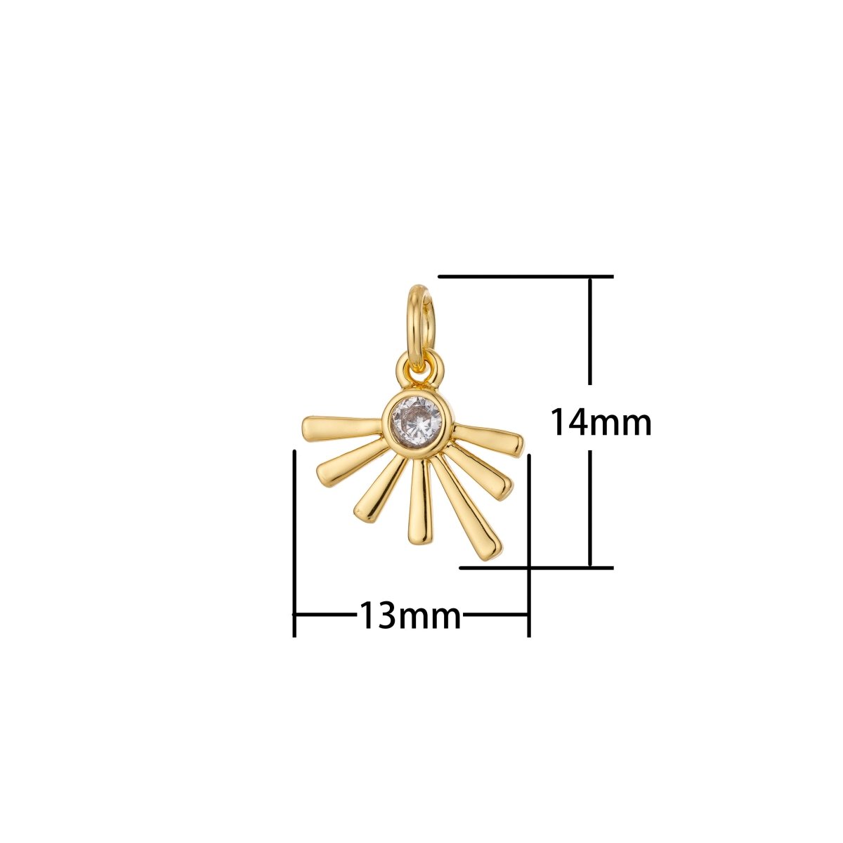 Dainty Bezel Set CZ Charm gold plated set with cubic zirconia accent Bohemian Sun Boho 14mm x 13mm for Necklace Earring Jewelry making C-321