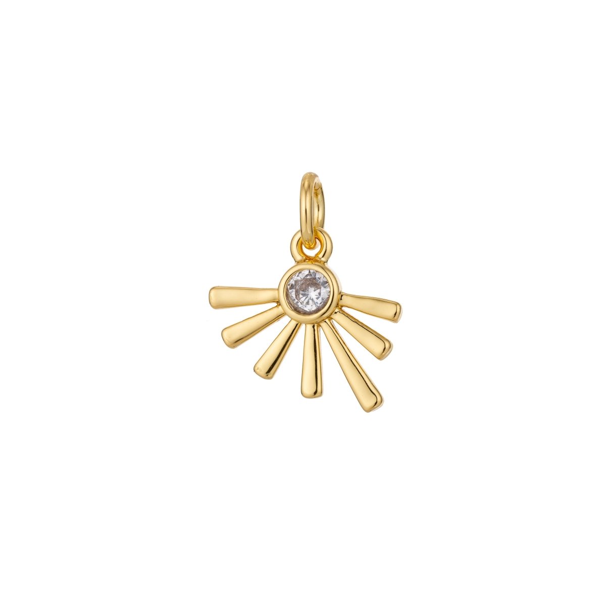 Dainty Bezel Set CZ Charm gold plated set with cubic zirconia accent Bohemian Sun Boho 14mm x 13mm for Necklace Earring Jewelry making C-321