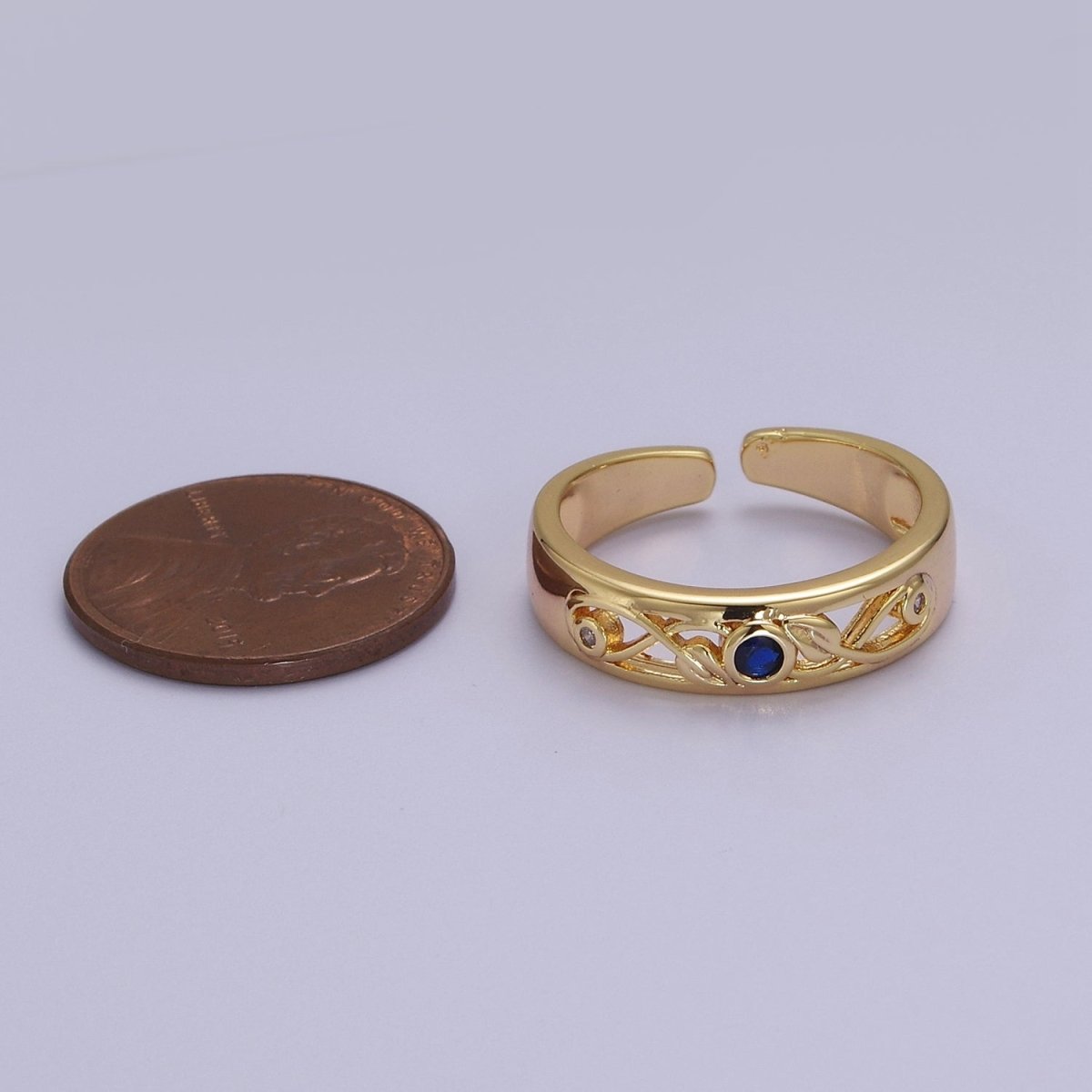 Dainty Blue CZ Stone Gold Band for Midi Ring Stackable Jewelry S-526 - DLUXCA