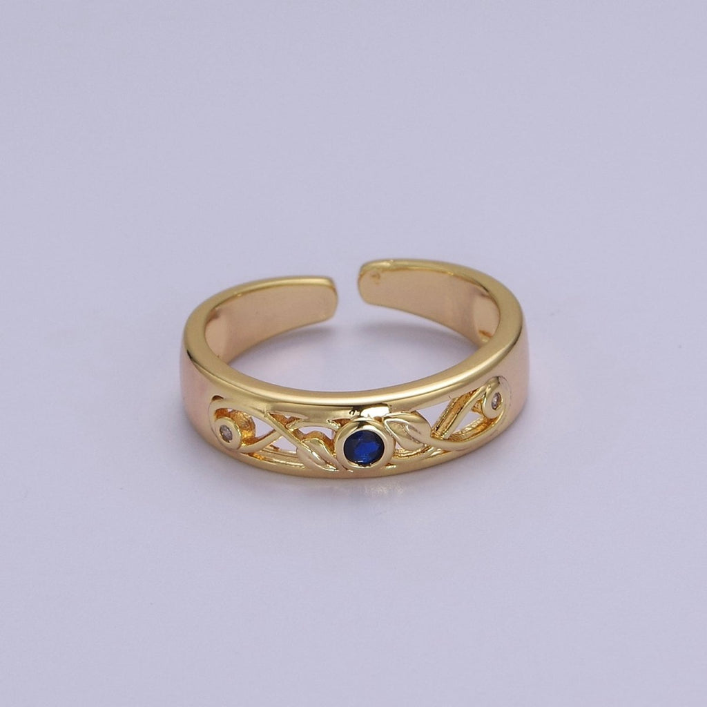Dainty Blue CZ Stone Gold Band for Midi Ring Stackable Jewelry S-526 - DLUXCA