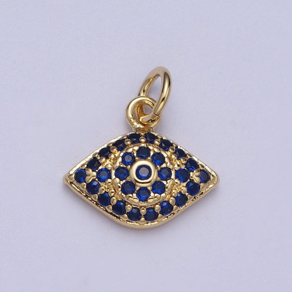 Dainty Blue Micro Paved CZ Gold Evil Eye Charm | A-302 - DLUXCA