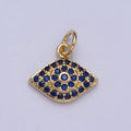 Dainty Blue Micro Paved CZ Gold Evil Eye Charm | A-302 - DLUXCA