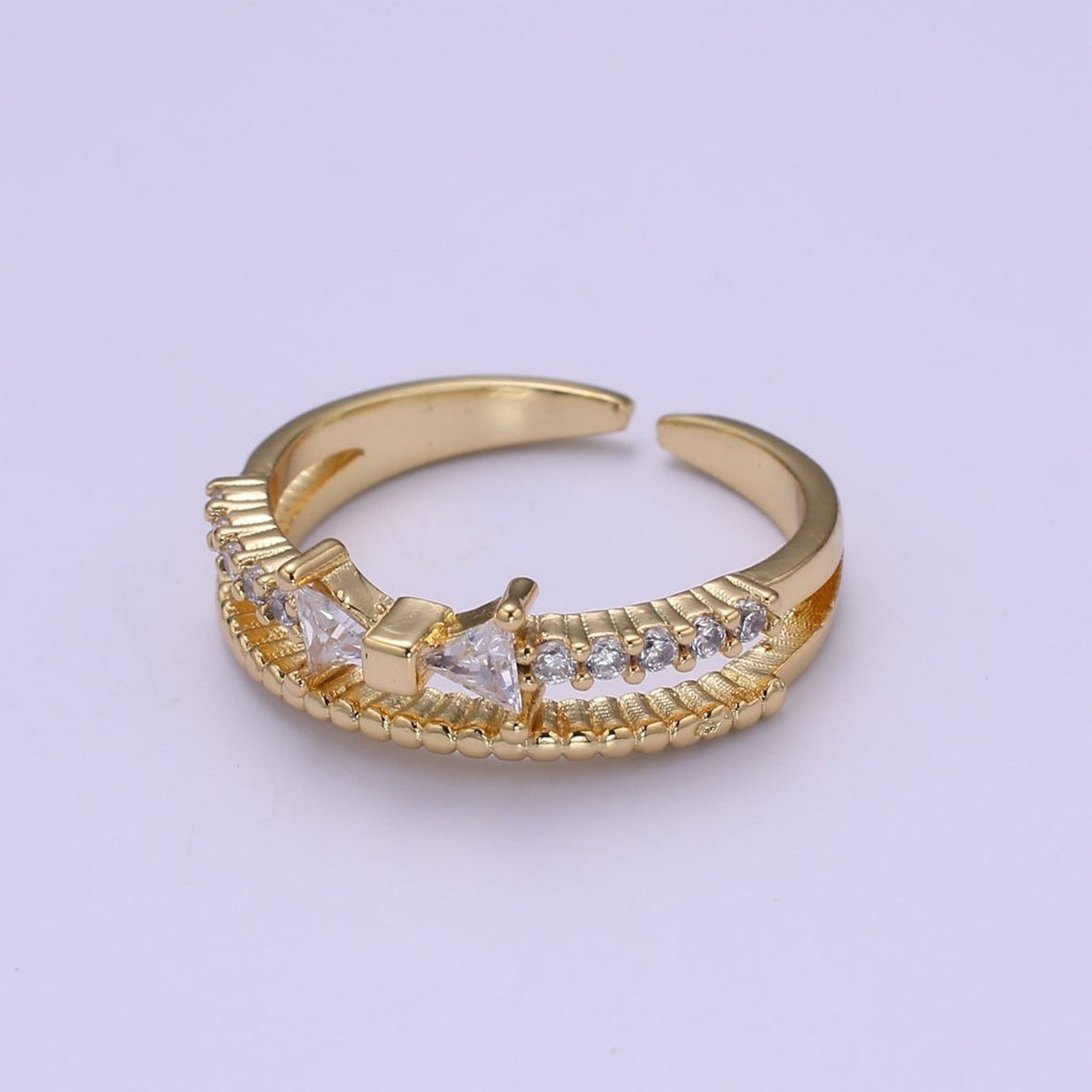 Dainty Bow Ring, Gold CZ Double Band Stacking Rings Jewelry Thin Cubic Open Adjustable Ring O-958 - DLUXCA