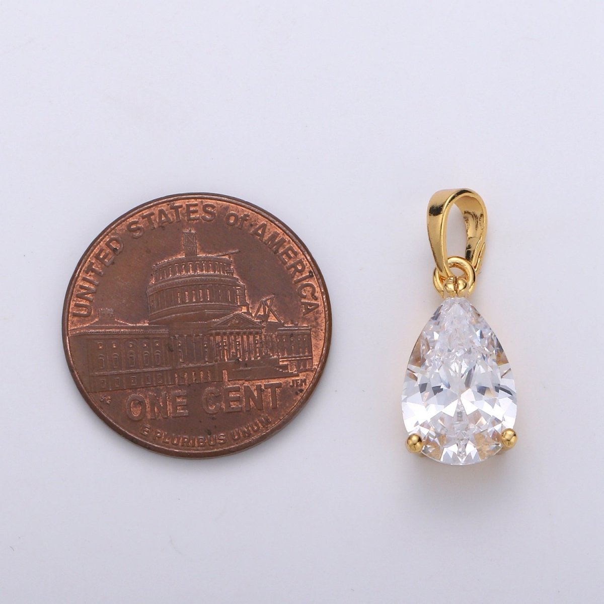 Dainty Brilliant Cut Tear Drop Cubic Zirconia Clear Pendant Solitaire 24K Gold plated Charm for Necklace Bracelet Earring J-079 - DLUXCA