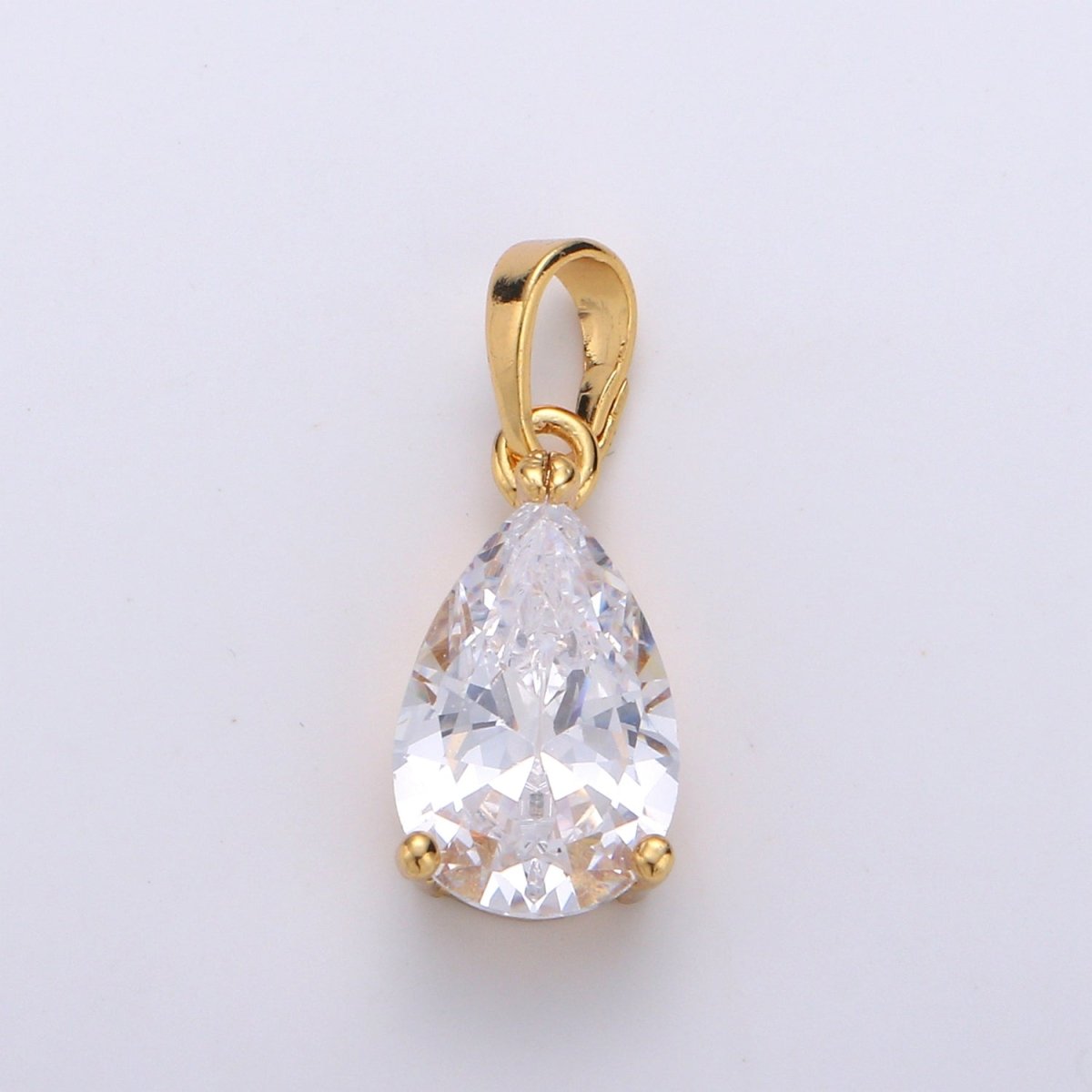 Dainty Brilliant Cut Tear Drop Cubic Zirconia Clear Pendant Solitaire 24K Gold plated Charm for Necklace Bracelet Earring J-079 - DLUXCA