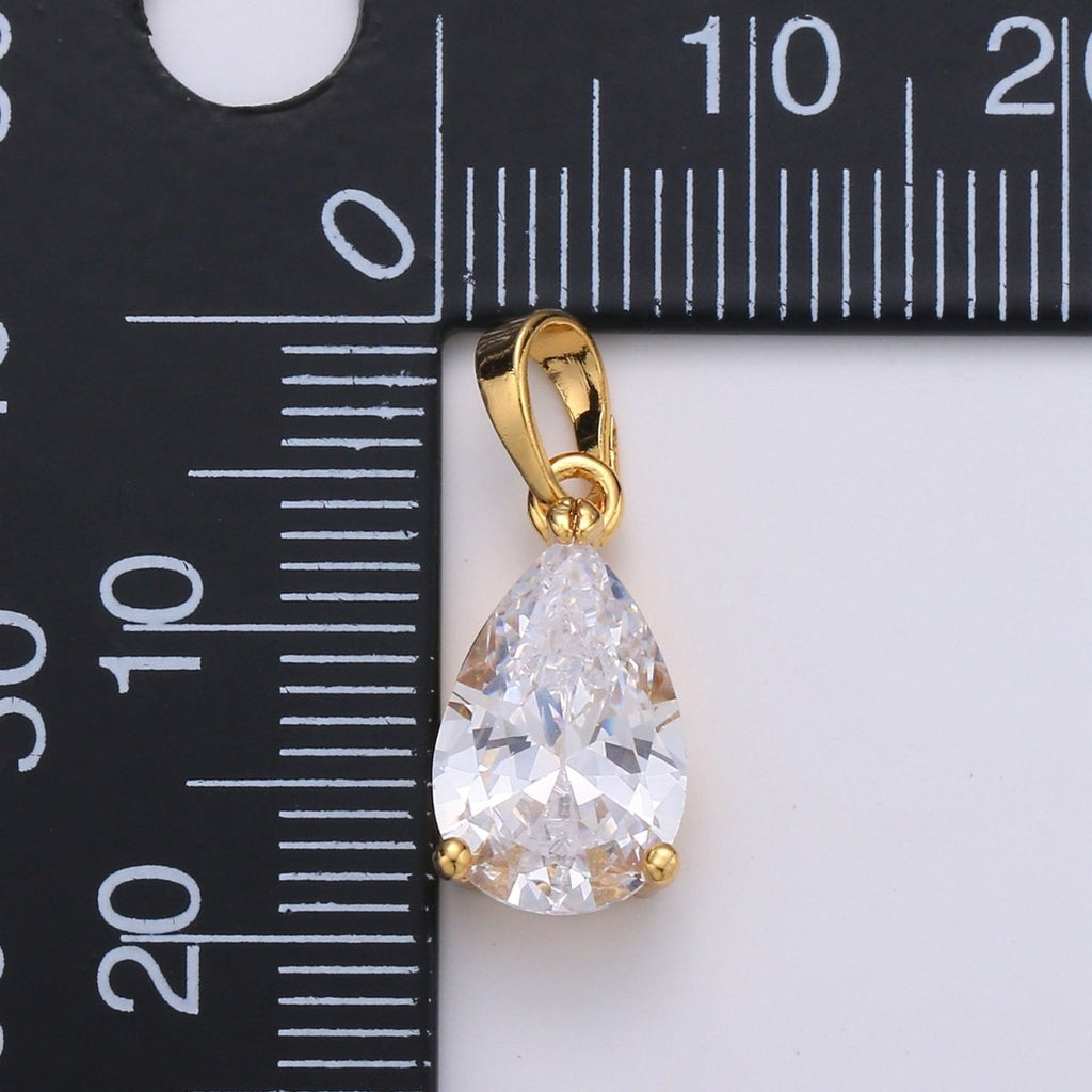 Dainty Brilliant Cut Tear Drop Cubic Zirconia Clear Pendant Solitaire 24K Gold plated Charm for Necklace Bracelet Earring J-079 - DLUXCA