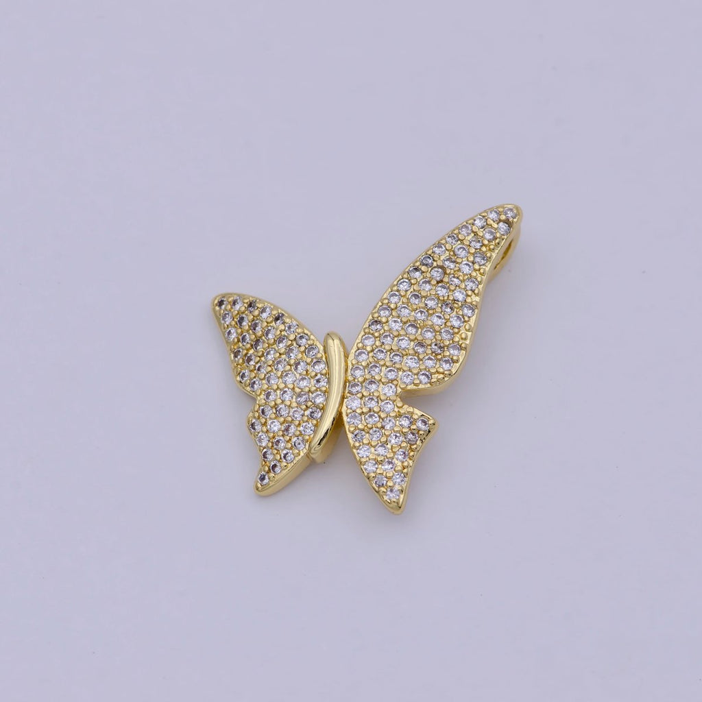 Dainty Butterfly Charm CZ Micro Pave Butterfly Pendant 14k Gold plated Butterfly Charm Necklace, Mariposa Butterfly Charm E-541 - DLUXCA