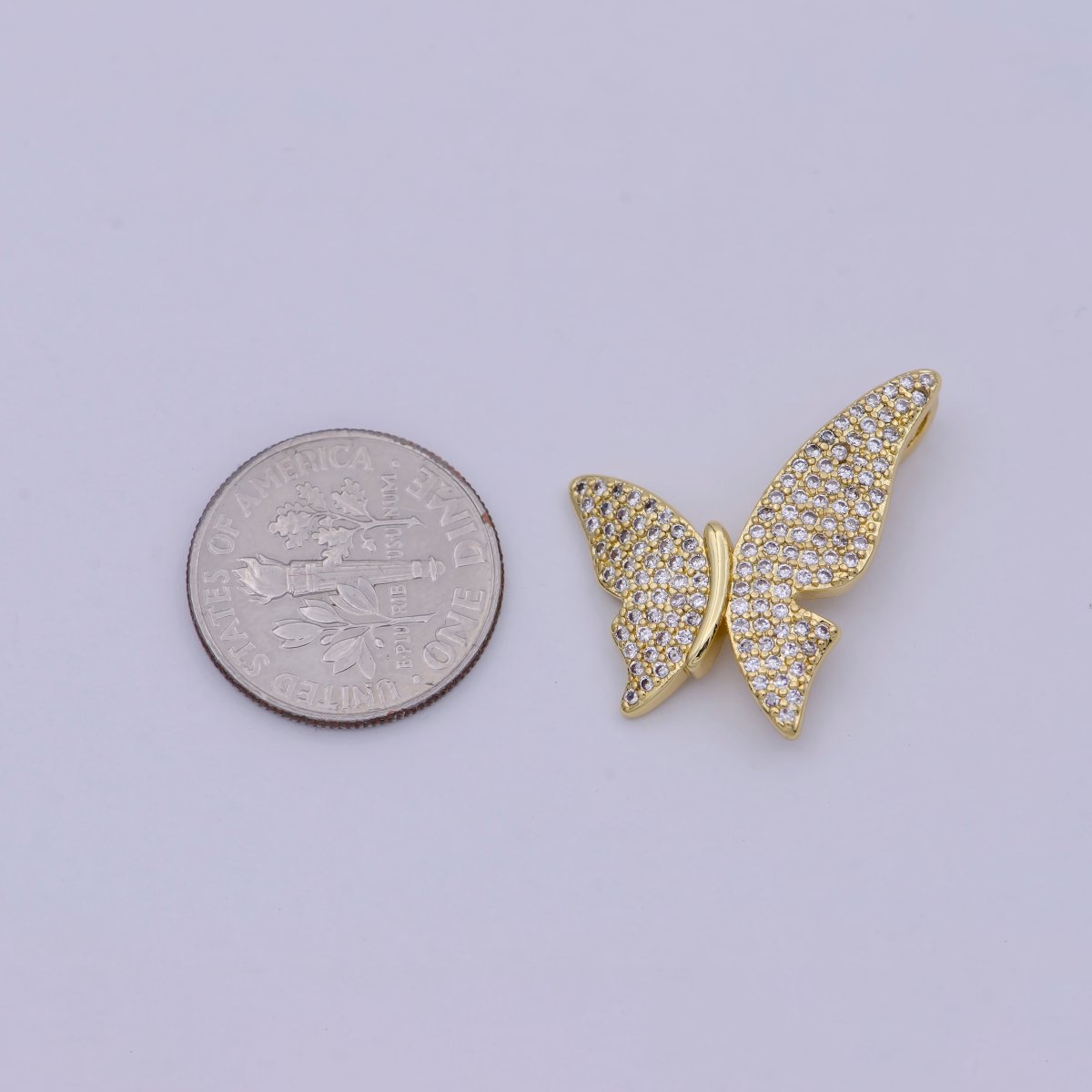 Dainty Butterfly Charm CZ Micro Pave Butterfly Pendant 14k Gold plated Butterfly Charm Necklace, Mariposa Butterfly Charm E-541 - DLUXCA