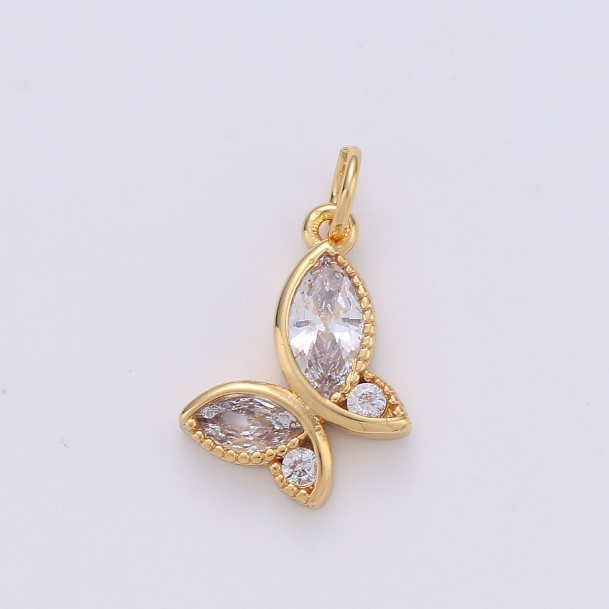 Dainty Butterfly Gold plated Charm with CZ Crystal - D-268 - DLUXCA