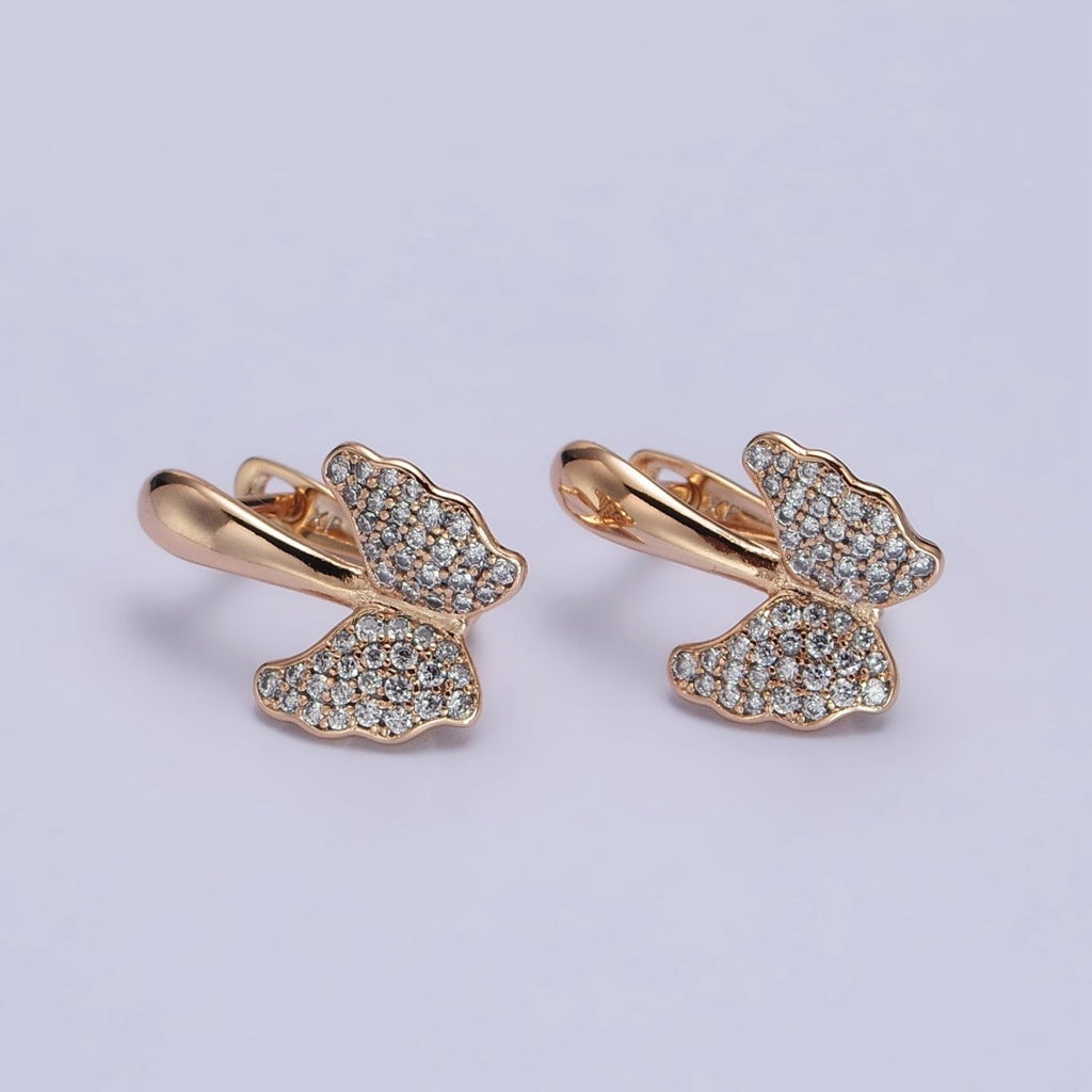 Dainty Butterfly Gold plated Earring Huggie with Micro Pave Cz Stone AB1056 - DLUXCA
