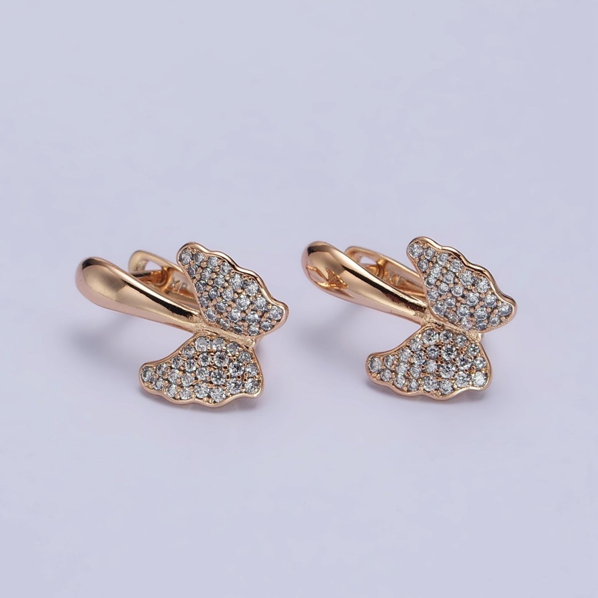 Dainty Butterfly Gold plated Earring Huggie with Micro Pave Cz Stone AB1056 - DLUXCA
