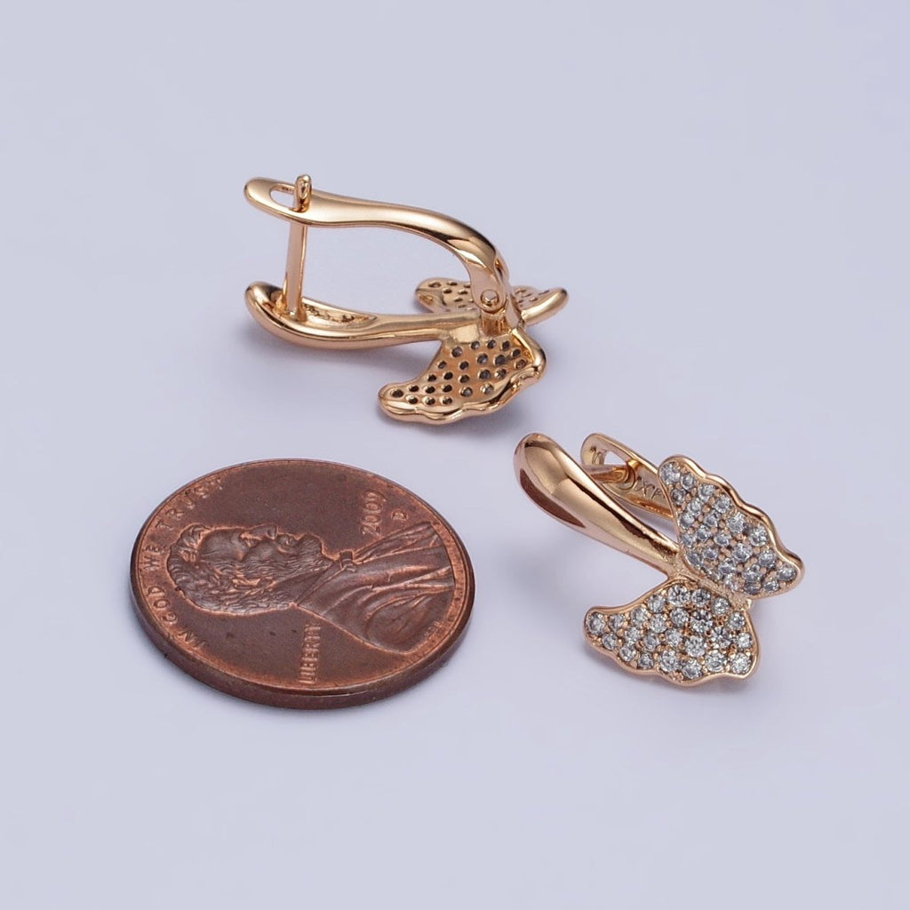 Dainty Butterfly Gold plated Earring Huggie with Micro Pave Cz Stone AB1056 - DLUXCA
