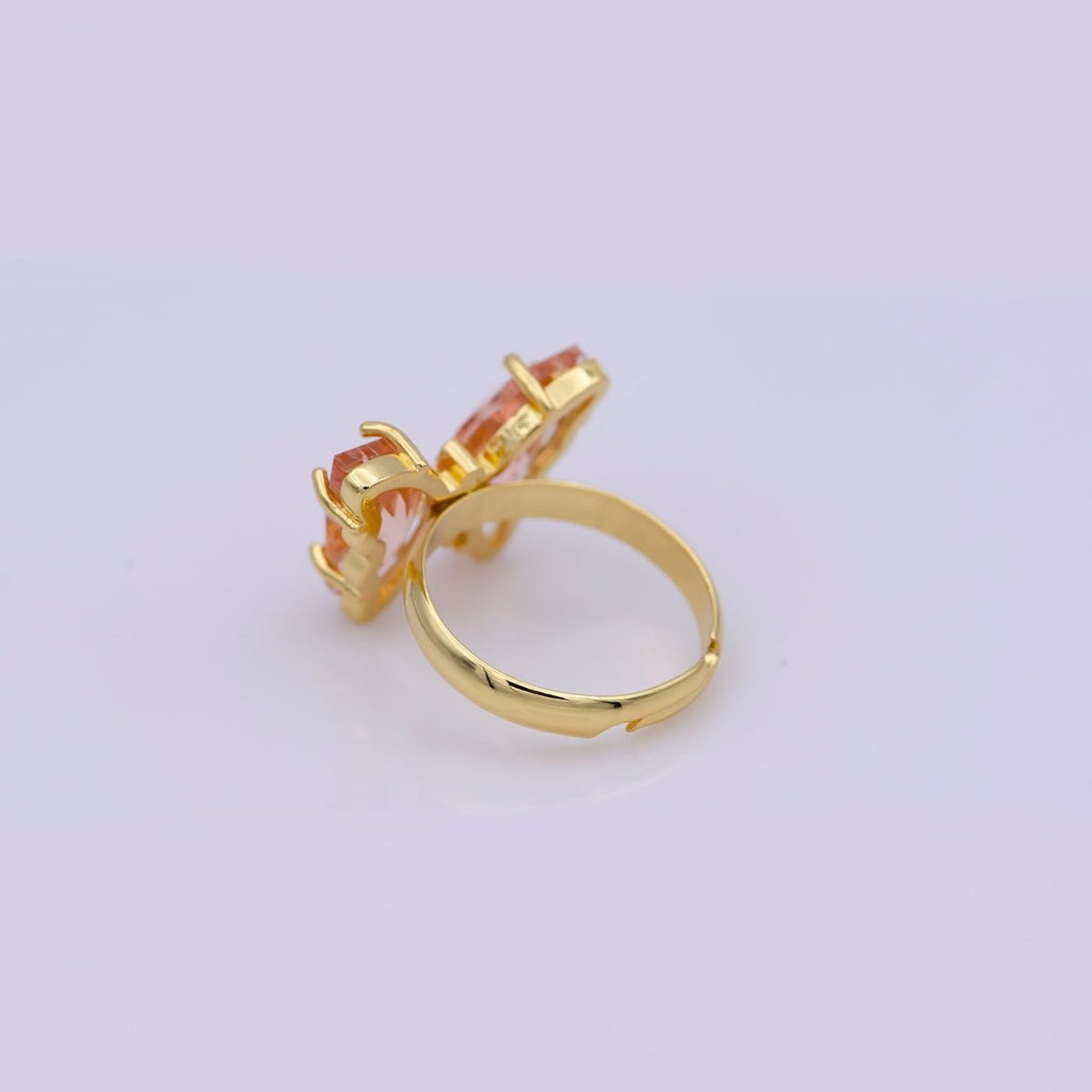 Dainty Butterfly Ring, Adjustable Gold Ring, Pink Cz Mariposa Ring, Animal Lover for Statement jewelry Stackable Everday Wear - DLUXCA