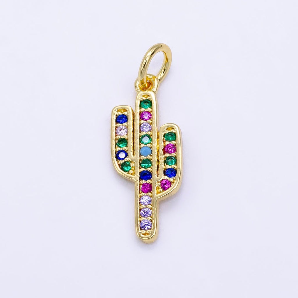 Dainty Cactus Charm Saguaro Pendant Gold plated Charm for Teen Jewelry Colorful Micro Pave charm Necklace Earring Bracelet Charm Supply C-629 - DLUXCA