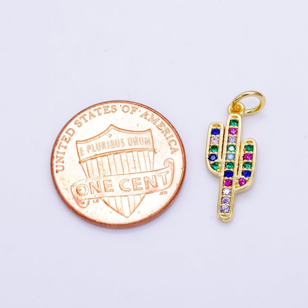 Dainty Cactus Charm Saguaro Pendant Gold plated Charm for Teen Jewelry Colorful Micro Pave charm Necklace Earring Bracelet Charm Supply C-629 - DLUXCA