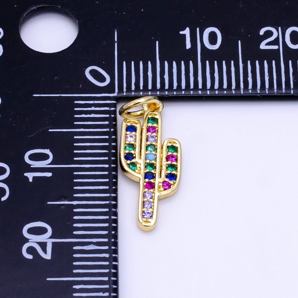 Dainty Cactus Charm Saguaro Pendant Gold plated Charm for Teen Jewelry Colorful Micro Pave charm Necklace Earring Bracelet Charm Supply C-629 - DLUXCA