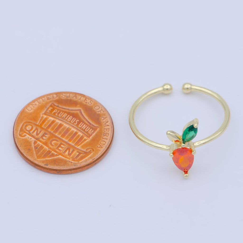 Dainty Carrot Ring, CZ Open Adjustable ring, Minimalist Vegetable Foodie Ring | O-454 - DLUXCA