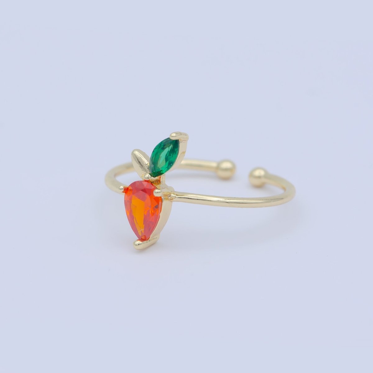 Dainty Carrot Ring, CZ Open Adjustable ring, Minimalist Vegetable Foodie Ring | O-454 - DLUXCA