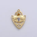 Dainty Charm 24k Gold plated Micro Pave Evil Eye Pendant Charm, Evil Eye Shield Micro Pave CZ Pendant Charm, For Protection Amulet Jewelry, D-241 - DLUXCA