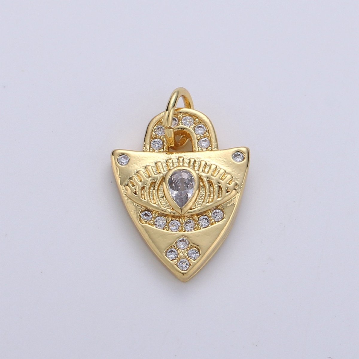 Dainty Charm 24k Gold plated Micro Pave Evil Eye Pendant Charm, Evil Eye Shield Micro Pave CZ Pendant Charm, For Protection Amulet Jewelry, D-241 - DLUXCA