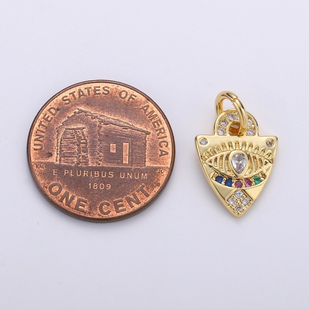 Dainty Charm 24k Gold plated Micro Pave Evil Eye Pendant Charm, Rainbow Eye Shield CZ Pendant Charm, For Protection Amulet Jewelry, D-360 - DLUXCA