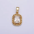 Dainty Clear Cubic Zirconia Emerald Cut Stone Pendant Tag Charm with Curb Link Frame J-611 - DLUXCA