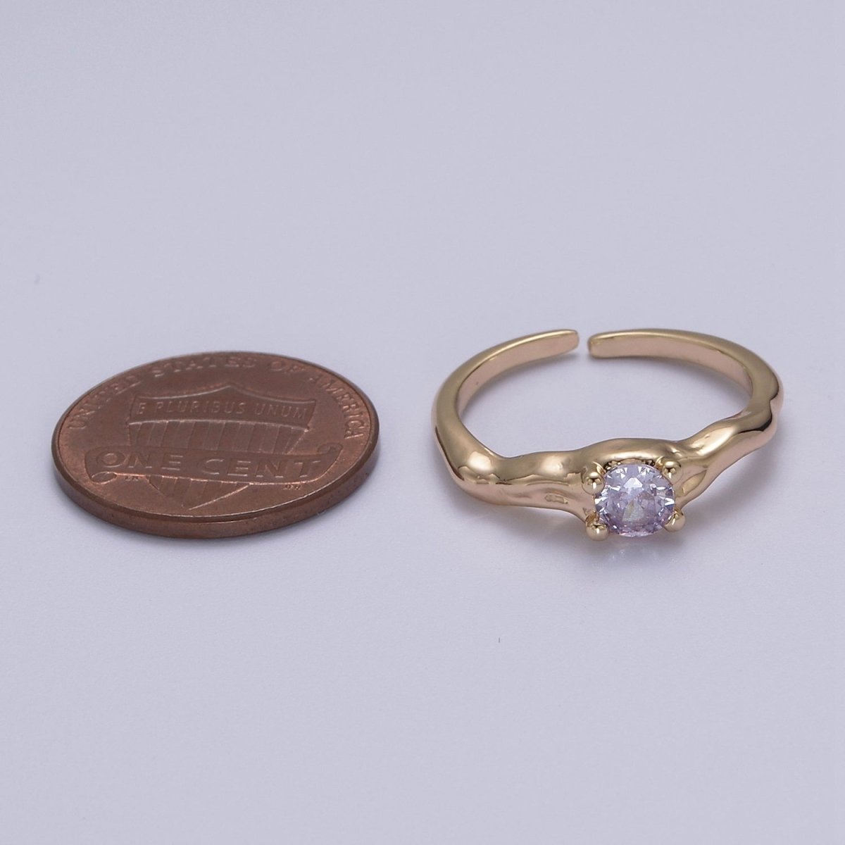 Dainty Clear Cz Ring Thin Gold Band Open Adjustable Ring S-459 - DLUXCA