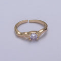 Dainty Clear Cz Ring Thin Gold Band Open Adjustable Ring S-459 - DLUXCA